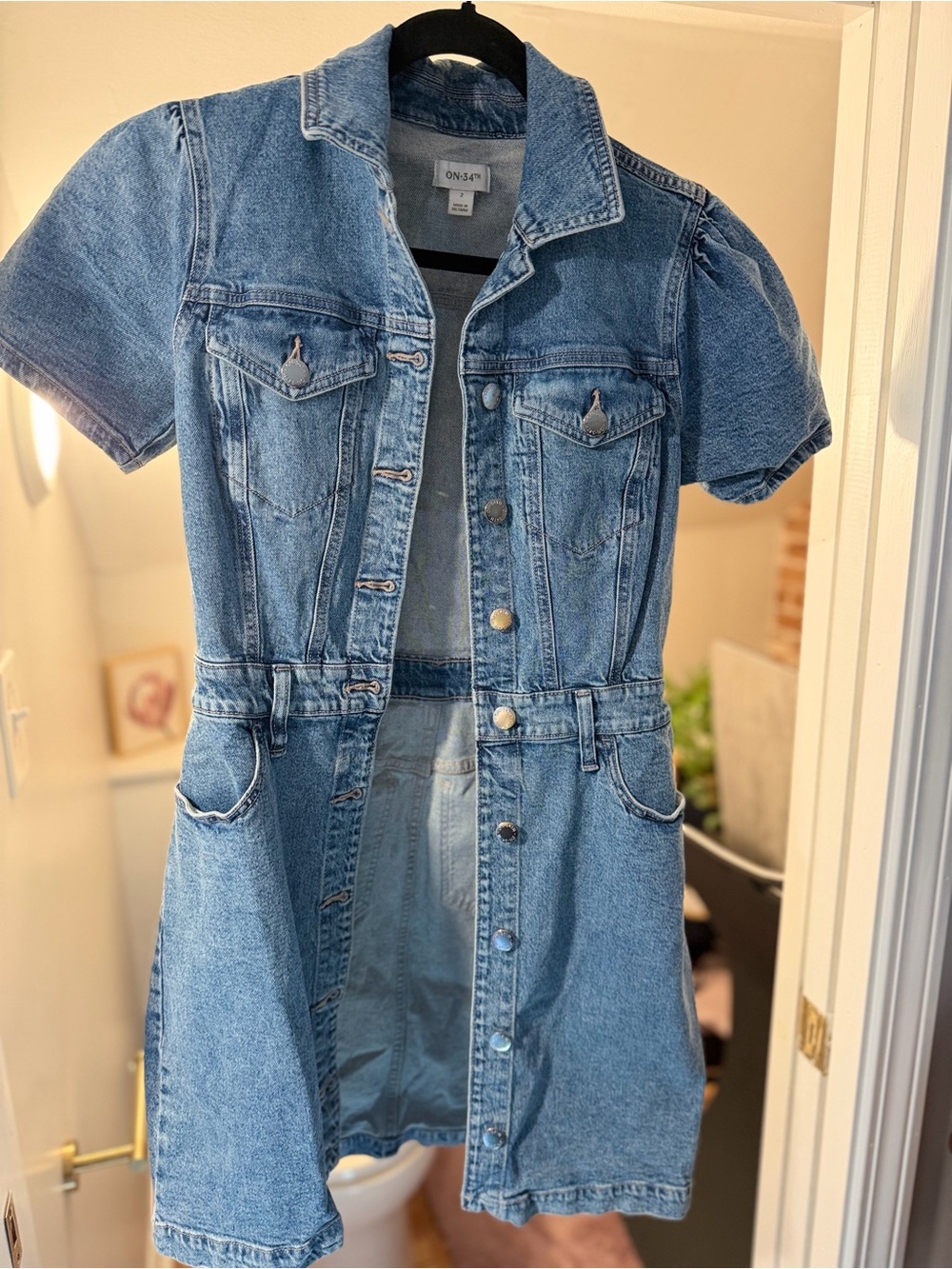 On 34th Denim Button Front Mini Dress Short Sleeve Size 2